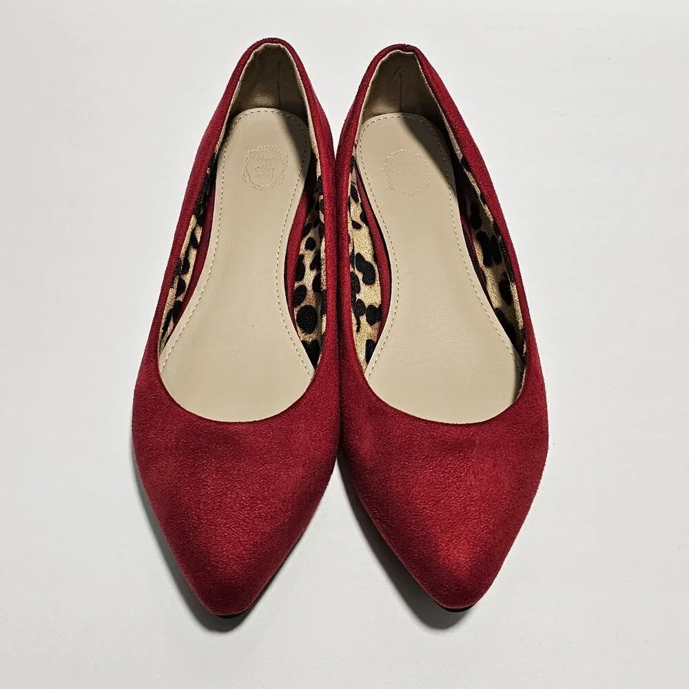 Ollio Red Faux Suede Slip On Flats - Picture 1 of 6